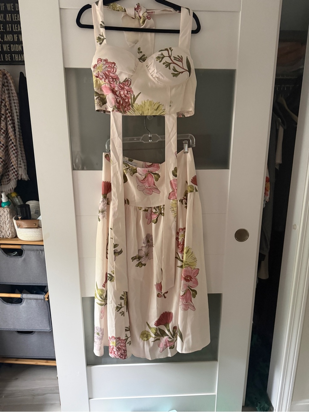 Floral Cream Midi Skirt - Elegant Garden Print